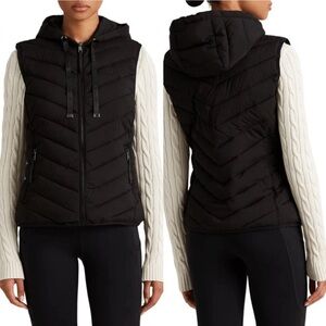 Lauren Ralph Lauren Hooded Soft Puffer Vest Stretch Womens Large NWT black